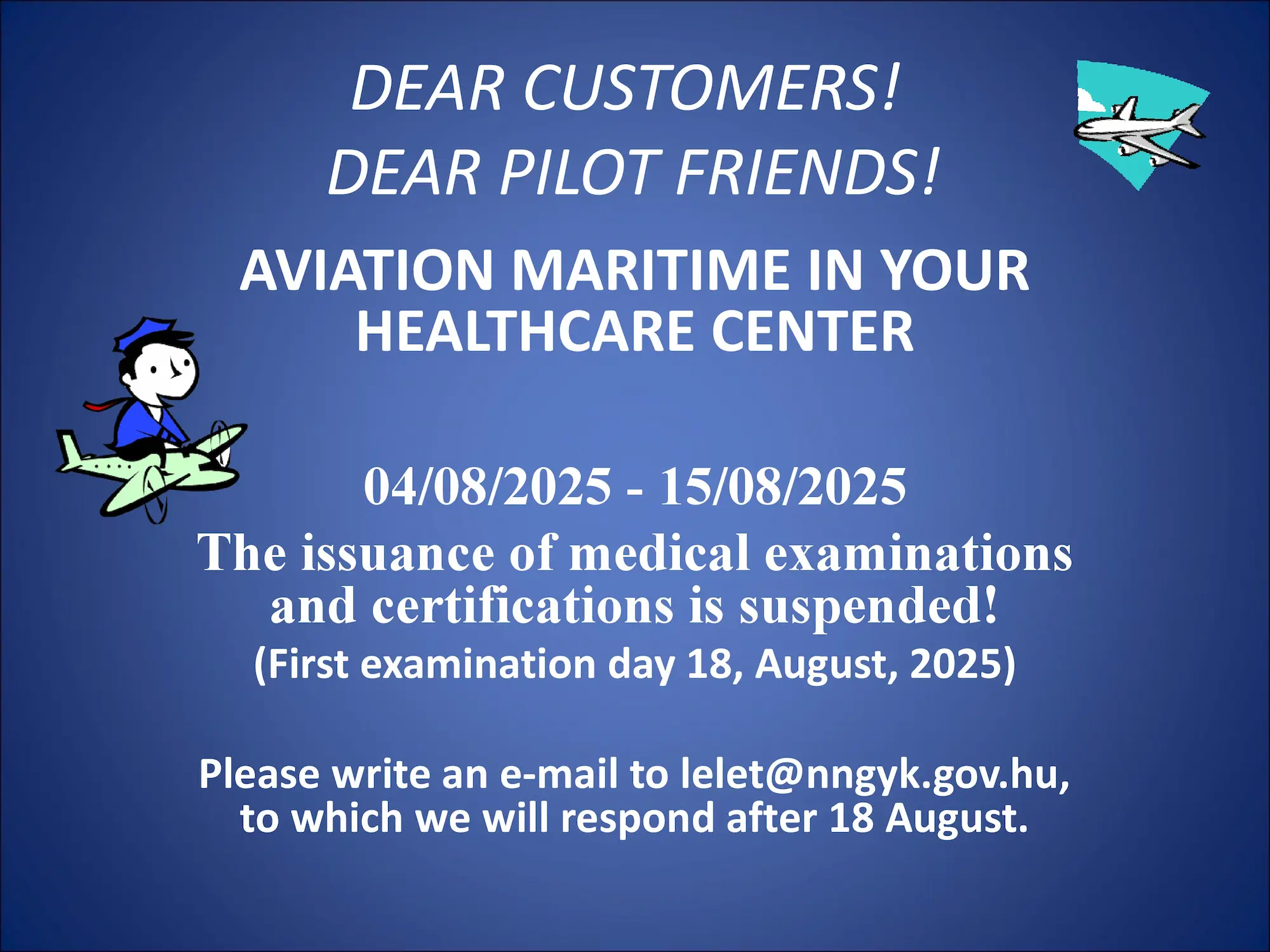 Notice about the summer break – English announcement